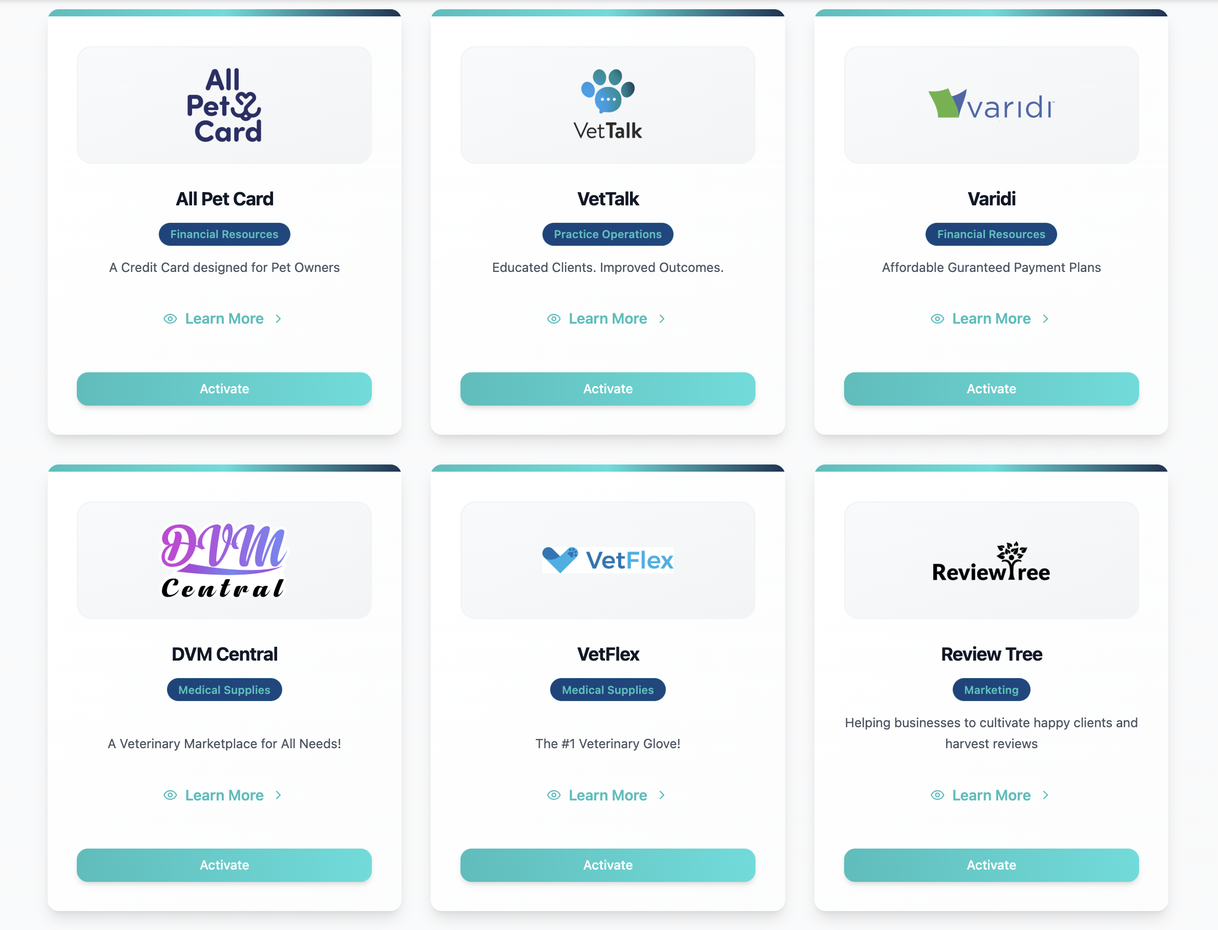 myBalto Partner Marketplace showing partners like All Pet Card, VetTalk, Varidi, DVM Central, VetFlex, and Review Tree